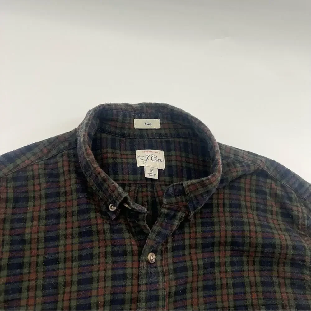J. Crew Men’s Slim Fit Green and Blue Plaid Button Down Shirt